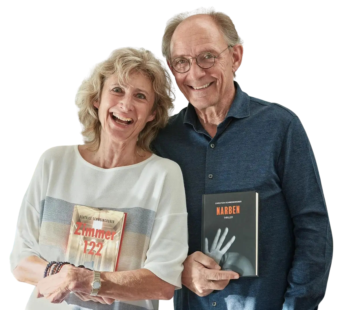 Autorenpaar Beatrice und Christian Schweingruber mit den Büchern Zimmer 122 und Narben